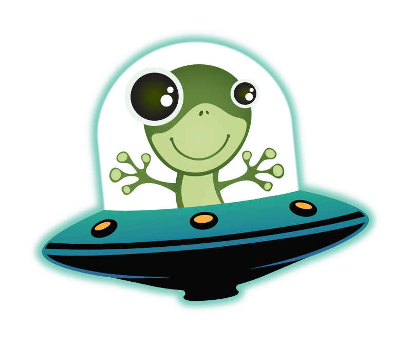 Immagine illustrata a scopo decorativo/rafforzativo che mostra l'avatar di GECOS in un disco volante. L'illustrazione fa parte dell'immagine coordinata dell'evento annuale Gecos Days.